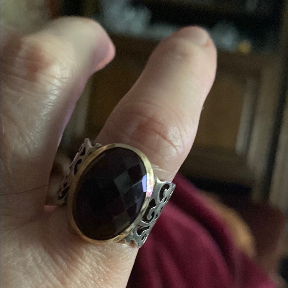 Elegant Silver Ring with large Smokey quartz 7